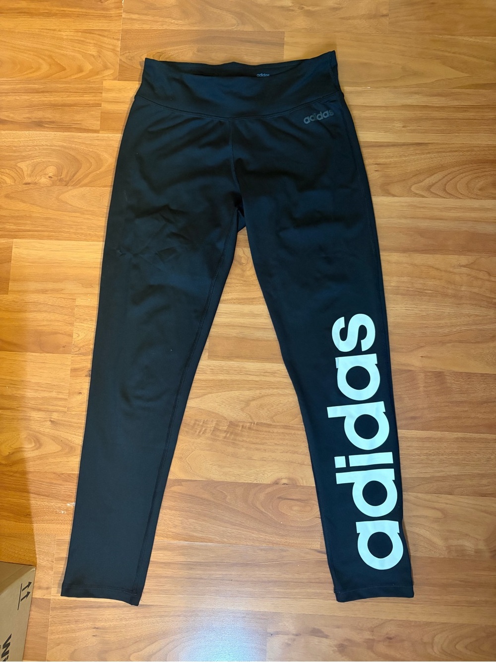 adidas Black Leggings with White Side Logo - Kids